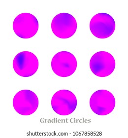 Round gradient set of vibrant colorful fluid abstract blurs design elements. Gradient colorful covers for calendars, brochures, cards. Soft and smooth color. Round gradient for mobile apps, screens.