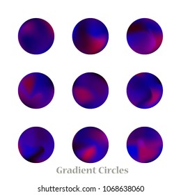 Round gradient set of vibrant colorful fluid abstract blurs design elements. Gradient colorful covers for calendars, brochures, cards. Soft and smooth color. Round gradient for mobile apps, screens.