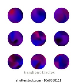 Round gradient set of vibrant colorful fluid abstract blurs design elements. Gradient colorful covers for calendars, brochures, cards. Soft and smooth color. Round gradient for mobile apps, screens.