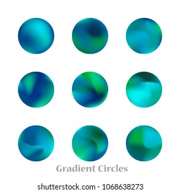 Round gradient set of vibrant colorful fluid abstract blurs design elements. Gradient colorful covers for calendars, brochures, cards. Soft and smooth color. Round gradient for mobile apps, screens.