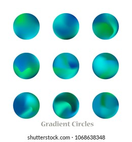 Round gradient set of vibrant colorful fluid abstract blurs design elements. Gradient colorful covers for calendars, brochures, cards. Soft and smooth color. Round gradient for mobile apps, screens.