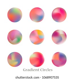 Round gradient set of vibrant colorful fluid abstract blurs design elements. Gradient colorful covers for calendars, brochures, cards. Soft and smooth color. Round gradient for mobile apps, screens.