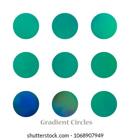Round gradient set of vibrant colorful fluid abstract blurs design elements. Gradient colorful covers for calendars, brochures, cards. Soft and smooth color. Round gradient for mobile apps, screens.