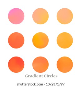 Round gradient set of vibrant colorful fluid abstract blurs design elements. Gradient colorful covers for calendars, brochures, cards. Soft and smooth color. Round gradient for mobile apps, screens.