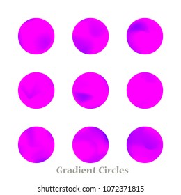 Round gradient set of vibrant colorful fluid abstract blurs design elements. Gradient colorful covers for calendars, brochures, cards. Soft and smooth color. Round gradient for mobile apps, screens.