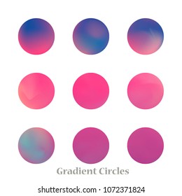 Round gradient set of vibrant colorful fluid abstract blurs design elements. Gradient colorful covers for calendars, brochures, cards. Soft and smooth color. Round gradient for mobile apps, screens.