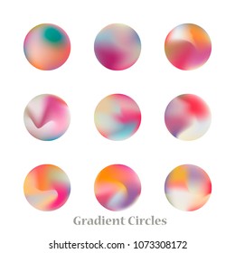 Round gradient set of vibrant colorful fluid abstract blurs design elements. Gradient colorful covers for calendars, brochures, cards. Soft and smooth color. Round gradient for mobile apps, screens.
