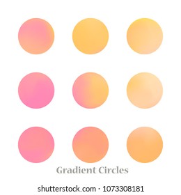 Round gradient set of vibrant colorful fluid abstract blurs design elements. Gradient colorful covers for calendars, brochures, cards. Soft and smooth color. Round gradient for mobile apps, screens.