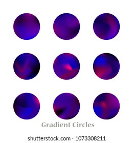Round gradient set of vibrant colorful fluid abstract blurs design elements. Gradient colorful covers for calendars, brochures, cards. Soft and smooth color. Round gradient for mobile apps, screens.