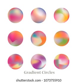 Round gradient set of vibrant colorful fluid abstract blurs design elements. Gradient colorful covers for calendars, brochures, cards. Soft and smooth color. Round gradient for mobile apps, screens.