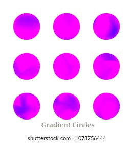 Round gradient set of vibrant colorful fluid abstract blurs design elements. Gradient colorful covers for calendars, brochures, cards. Soft and smooth color. Round gradient for mobile apps, screens.