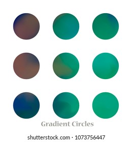 Round gradient set of vibrant colorful fluid abstract blurs design elements. Gradient colorful covers for calendars, brochures, cards. Soft and smooth color. Round gradient for mobile apps, screens.