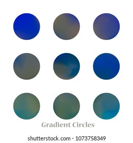 Round gradient set of vibrant colorful fluid abstract blurs design elements. Gradient colorful covers for calendars, brochures, cards. Soft and smooth color. Round gradient for mobile apps, screens.