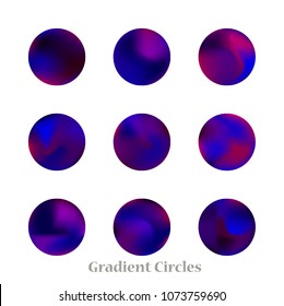 Round gradient set of vibrant colorful fluid abstract blurs design elements. Gradient colorful covers for calendars, brochures, cards. Soft and smooth color. Round gradient for mobile apps, screens.