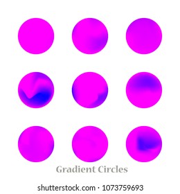 Round gradient set of vibrant colorful fluid abstract blurs design elements. Gradient colorful covers for calendars, brochures, cards. Soft and smooth color. Round gradient for mobile apps, screens.