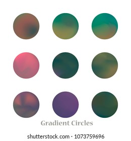 Round gradient set of vibrant colorful fluid abstract blurs design elements. Gradient colorful covers for calendars, brochures, cards. Soft and smooth color. Round gradient for mobile apps, screens.