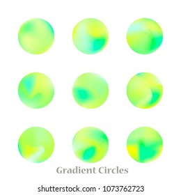 Round gradient set of vibrant colorful fluid abstract blurs design elements. Gradient colorful covers for calendars, brochures, cards. Soft and smooth color. Round gradient for mobile apps, screens.
