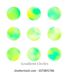 Round gradient set of vibrant colorful fluid abstract blurs design elements. Gradient colorful covers for calendars, brochures, cards. Soft and smooth color. Round gradient for mobile apps, screens.