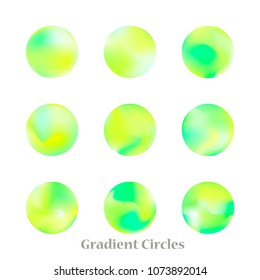 Round gradient set of vibrant colorful fluid abstract blurs design elements. Gradient colorful covers for calendars, brochures, cards. Soft and smooth color. Round gradient for mobile apps, screens.