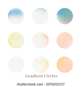 Round gradient set of vibrant colorful fluid abstract blurs design elements. Gradient colorful covers for calendars, brochures, cards. Soft and smooth color. Round gradient for mobile apps, screens.