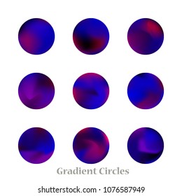 Round gradient set of vibrant colorful fluid abstract blurs design elements. Gradient colorful covers for calendars, brochures, cards. Soft and smooth color. Round gradient for mobile apps, screens.