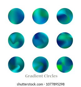 Round gradient set of vibrant colorful fluid abstract blurs design elements. Gradient colorful covers for calendars, brochures, cards. Soft and smooth color. Round gradient for mobile apps, screens.