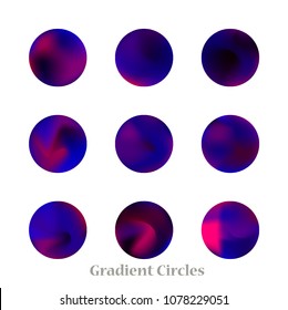 Round gradient set of vibrant colorful fluid abstract blurs design elements. Gradient colorful covers for calendars, brochures, cards. Soft and smooth color. Round gradient for mobile apps, screens.