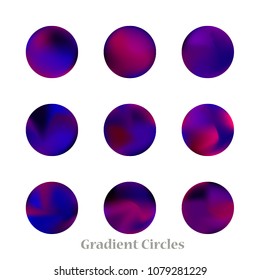Round gradient set of vibrant colorful fluid abstract blurs design elements. Gradient colorful covers for calendars, brochures, cards. Soft and smooth color. Round gradient for mobile apps, screens.