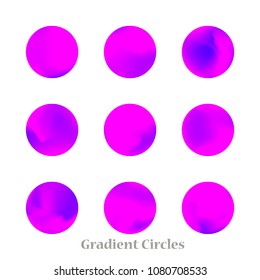 Round gradient set of vibrant colorful fluid abstract blurs design elements. Gradient colorful covers for calendars, brochures, cards. Soft and smooth color. Round gradient for mobile apps, screens.