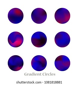 Round gradient set of vibrant colorful fluid abstract blurs design elements. Gradient colorful covers for calendars, brochures, cards. Soft and smooth color. Round gradient for mobile apps, screens.