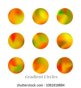 Round gradient set of vibrant colorful fluid abstract blurs design elements. Gradient colorful covers for calendars, brochures, cards. Soft and smooth color. Round gradient for mobile apps, screens.