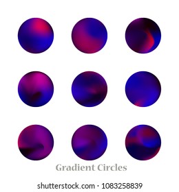 Round gradient set of vibrant colorful fluid abstract blurs design elements. Gradient colorful covers for calendars, brochures, cards. Soft and smooth color. Round gradient for mobile apps, screens.
