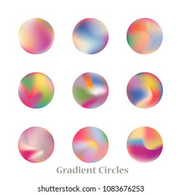 Round gradient set of vibrant colorful fluid abstract blurs design elements. Gradient colorful covers for calendars, brochures, cards. Soft and smooth color. Round gradient for mobile apps, screens.