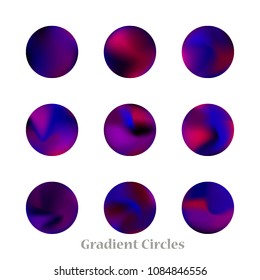 Round gradient set of vibrant colorful fluid abstract blurs design elements. Gradient colorful covers for calendars, brochures, cards. Soft and smooth color. Round gradient for mobile apps, screens.