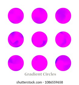 Round gradient set of vibrant colorful fluid abstract blurs design elements. Gradient colorful covers for calendars, brochures, cards. Soft and smooth color. Round gradient for mobile apps, screens.