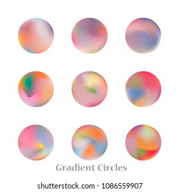 Round gradient set of vibrant colorful fluid abstract blurs design elements. Gradient colorful covers for calendars, brochures, cards. Soft and smooth color. Round gradient for mobile apps, screens.