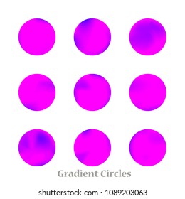 Round gradient set of vibrant colorful fluid abstract blurs design elements. Gradient colorful covers for calendars, brochures, cards. Soft and smooth color. Round gradient for mobile apps, screens.