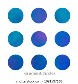 Round gradient set of vibrant colorful fluid abstract blurs design elements. Gradient colorful covers for calendars, brochures, cards. Soft and smooth color. Round gradient for mobile apps, screens.