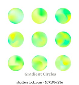 Round gradient set of vibrant colorful fluid abstract blurs design elements. Gradient colorful covers for calendars, brochures, cards. Soft and smooth color. Round gradient for mobile apps, screens.