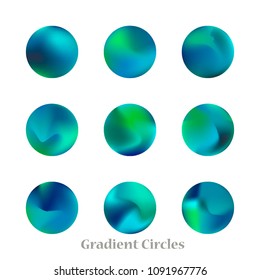 Round gradient set of vibrant colorful fluid abstract blurs design elements. Gradient colorful covers for calendars, brochures, cards. Soft and smooth color. Round gradient for mobile apps, screens.