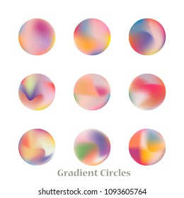 Round gradient set of vibrant colorful fluid abstract blurs design elements. Gradient colorful covers for calendars, brochures, cards. Soft and smooth color. Round gradient for mobile apps, screens.
