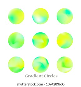 Round gradient set of vibrant colorful fluid abstract blurs design elements. Gradient colorful covers for calendars, brochures, cards. Soft and smooth color. Round gradient for mobile apps, screens.