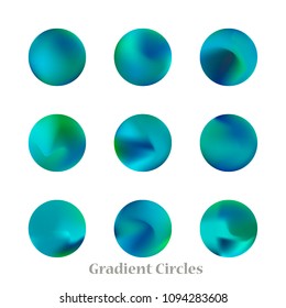 Round gradient set of vibrant colorful fluid abstract blurs design elements. Gradient colorful covers for calendars, brochures, cards. Soft and smooth color. Round gradient for mobile apps, screens.