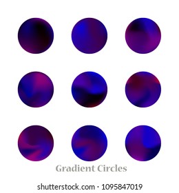 Round gradient set of vibrant colorful fluid abstract blurs design elements. Gradient colorful covers for calendars, brochures, cards. Soft and smooth color. Round gradient for mobile apps, screens.