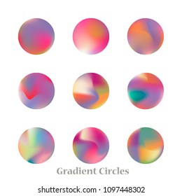 Round gradient set of vibrant colorful fluid abstract blurs design elements. Gradient colorful covers for calendars, brochures, cards. Soft and smooth color. Round gradient for mobile apps, screens.
