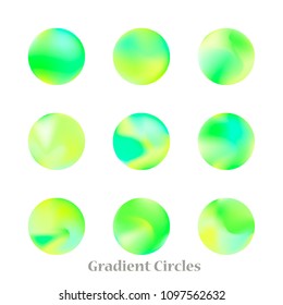 Round gradient set of vibrant colorful fluid abstract blurs design elements. Gradient colorful covers for calendars, brochures, cards. Soft and smooth color. Round gradient for mobile apps, screens.