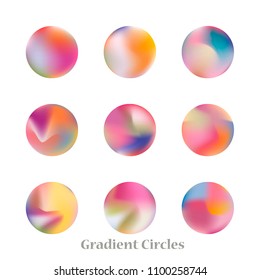 Round gradient set of vibrant colorful fluid abstract blurs design elements. Gradient colorful covers for calendars, brochures, cards. Soft and smooth color. Round gradient for mobile apps, screens.