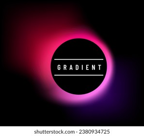 Round gradient vector background. Circle light banner with gradient isolated on black backdrop. Liquid neon button for modern pattern. Abstract fluid wave shape with black circle frame at the center.