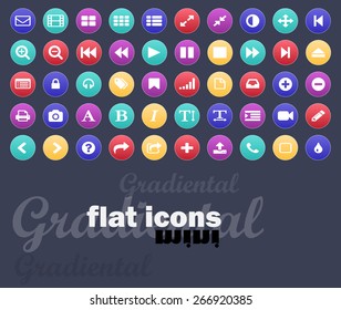 Round gradient vector flat buttons set for mobile devices. Icons with long shadow