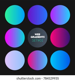 Gradientes redondos con modernos fondos abstractos. Gradiente de colores modernos y modernos para el sitio web. Gradientes circulares configurados para Web, pantallas, UI de aplicación móvil y diseño de UX. Paleta de neón plana y colorida.